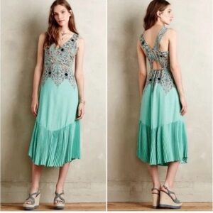 Anthropologie MAEVE Canyon Creek Multicolor Paisley Pleated Midi Dress Size 4